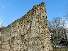 A section of London's surviving city wall in Tower Hill, Tower Hamlets.