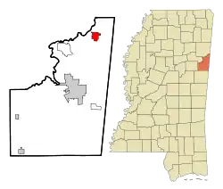 Location of Caledonia, Mississippi