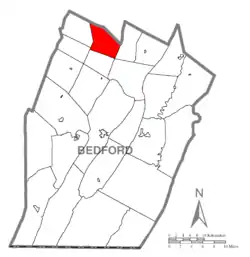 Map of Bedford County, Pennsylvania highlighting Kimmel Township