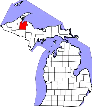 State map highlighting Baraga County