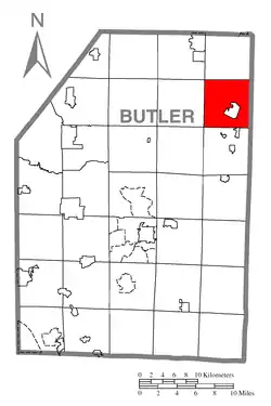 Map of Butler County, Pennsylvania, highlighting Parker Township