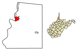 Location of Moundsville in Marshall County, West Virginia.