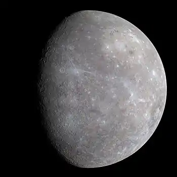 Image 15Mercury (planet)Photograph: NASA/APL/CIS; edit: JjronMercury is the smallest  and closest to the Sun of the eight planets in the Solar System. It has no known natural satellites. The planet is named after the Roman deity Mercury, the messenger to the gods.More selected pictures