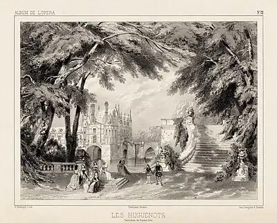 Image 26Press illustration of Act 2 of Les Huguenots, by Célestin Deshayes (restored by Adam Cuerden) (from Wikipedia:Featured pictures/Culture, entertainment, and lifestyle/Theatre)