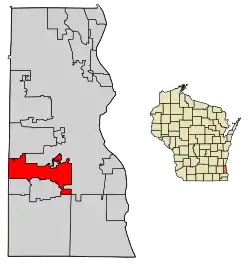 Location of Greenfield in Milwaukee County, Wisconsin.