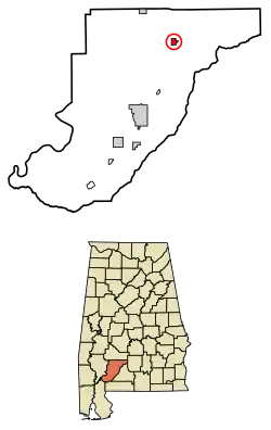 Location in Monroe County, Alabama