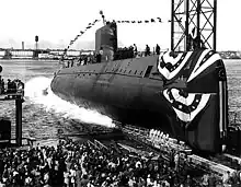 Image 47The launching ceremony of the USS Nautilus January 1954. In 1958 it would become the first vessel to reach the North Pole. (from Nuclear power)