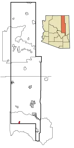 Location in the Fort Apache Indian Reservation, Navajo County, and the state of Arizona