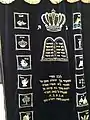Parochet on Torah Ark (Aron Hakodesh) dark black background decorated with the symbols of the 12 tribes of the ancient Israelites.