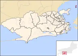 Administrative region of Ilha de Paquetá (where is located the neighborhood of Paquetá) within municipality of Rio de Janeiro;inset: within state of Rio de Janeiro