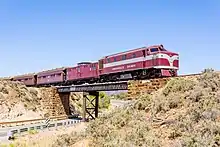 Pichi Richi Railway's restored NSU52, crossing Saltia bridge near Quorn in October 2019, is only one of two NSU class locos in operation.