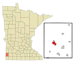 Location of the city of Pipestonewithin Pipestone County, Minnesota