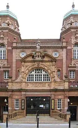 A red brick building facade seen from the front