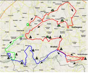 The 2019 race is 157.4 km. Last 16 km are in green.