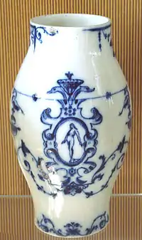 A soft-paste porcelain vase made in Rouen, France, at the end of the 17th century, imitating Chinese blue and white.