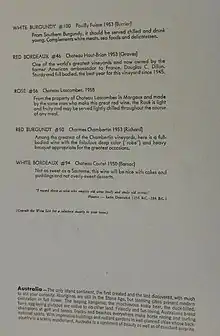 SS Monterey dinner menu wine list for 6th October 1959.