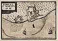 Map of Saint-Martin-de-Ré, with fortress (left) and city (right), 17th century, before the enlarged fortifications around the city by Vauban in 1681.