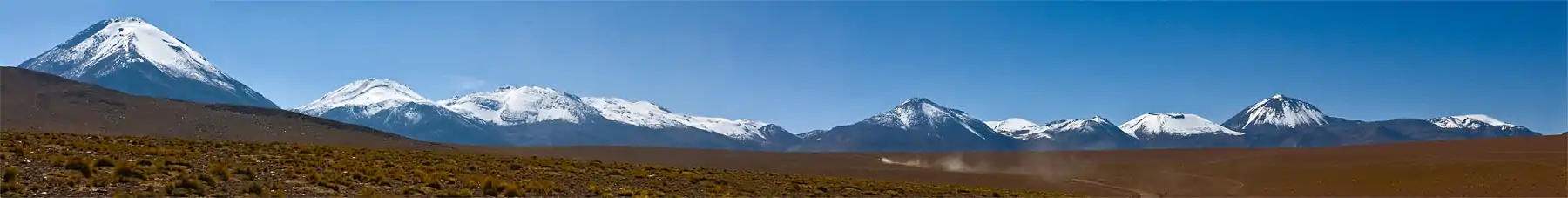The Sairecabur range. From right to the left, Cerro Colorado, Escalante, Ojos del Toro, Saciel and Sairecabur.