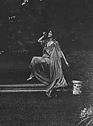 Juliet Barrett Rublee as Tacita the dryad, in a 1913 rehearsal for Sanctuary, A Bird Masque, by Percy MacKaye