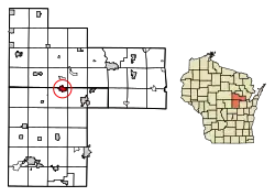 Location of Marion in Waupaca (below) and Shawano (above) Counties, Wisconsin.