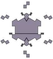 The monotile implemented geometrically. Black lines are included to show how the structure is enforced.