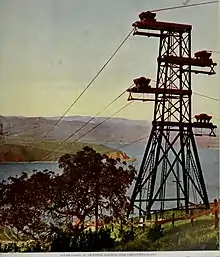 South tower at Crockett, California, looking over Carquinez Strait, in 1914