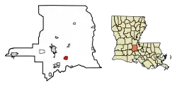Location of Leonville in St. Landry Parish, Louisiana.