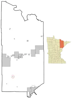 Location of the city of Meadowlandswithin Saint Louis County, Minnesota