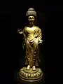 Standing Bhaisajyaguru, 9th century.  Gilt bronze, h. 29.2&nbsp;cm.  National Museum of Korea.
