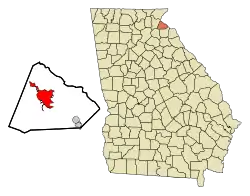 Location in Stephens County and the state of Georgia