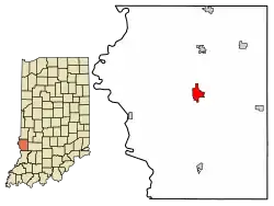Location of Sullivan in Sullivan County, Indiana.