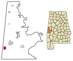 Location of Cuba in Sumter County, Alabama.