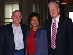(right to left) Past Librarian of Congress James H. Billington, Sheryl Cannady, Library of Congress Media Relations and Paul Mariano, co-director of These Amazing Shadows.