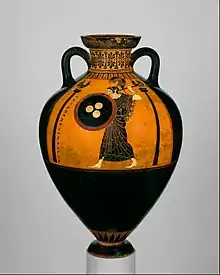 Panathenaic amphora (Archaic); c. 530 BC; ceramic; height: 62.2 cm; Metropolitan Museum of Art