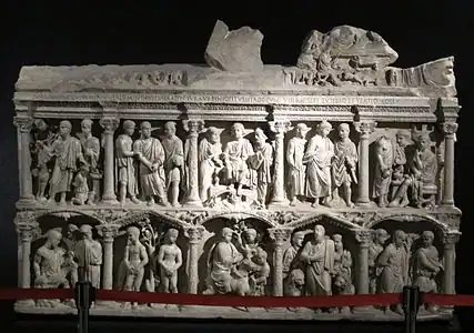 Roman Composite columns on the Sarcophagus of Junius Bassus, 359, marble, treasury of St. Peter's Basilica, Rome