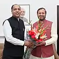 The Chief Minister of Himachal Pradesh, Shri Jai Ram Thakur calling on the Union Minister for Human Resource Development, Shri Prakash Javadekar, in New Delhi on September 6, 2018