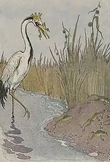 Image 24A frog being eaten by King Stork, an illustration by Milo Winter in a 1919 Aesop anthology (from Frogs in culture)