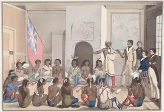 The Red Lake Chief making a speech to the Governor of Red River at Fort Douglas (1825)