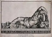 The suicide of Cleopatra: the asp is wriggling up the left arm of the sleeping Cleopatra (after the Sleeping Ariadne), engraving by Jean-Baptiste de Poilly (1669–1728)
