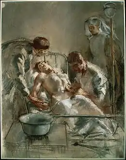 Henry Tonks. Saline Infusion: An incident in the British Red Cross Hospital, Arc-en-Barrois, 1915 (1915)