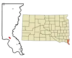 Location in Union County and the state of South Dakota