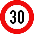 127: Maximum speed limit (30&nbsp;km/h)