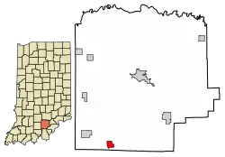 Location of Fredericksburg in Washington County, Indiana.