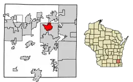 Location of Pewaukee in Waukesha County, Wisconsin.
