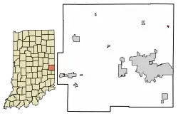 Location of Whitewater in Wayne County, Indiana.