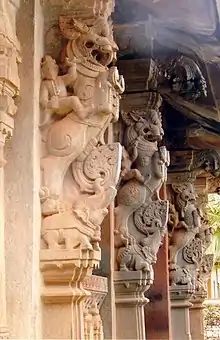 Yali pillars in Aghoreshwara temple at Ikkeri