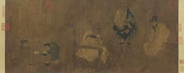 Xiao Yi Trying to Swipe the Lanting Scroll, Song (960–1279) copy of a Tang original painting.
