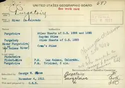 US Geographic Board Naming Card Purgatoire River, Colorado, Approved Dec. 6, 1911